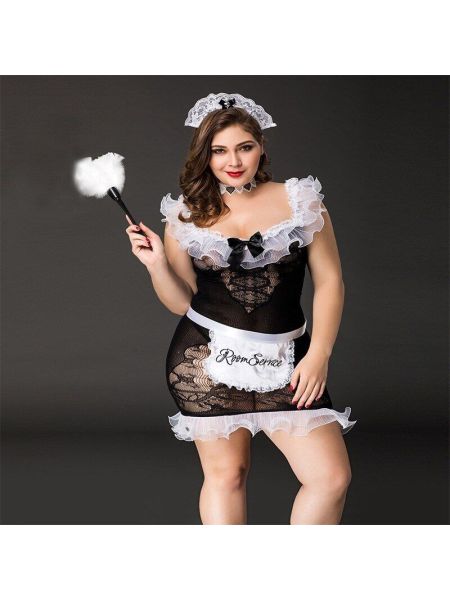 Костюм покоївки JSY «Слухняна Ельма» Plus Size Black, сукня, фартух, головний убір покоївки