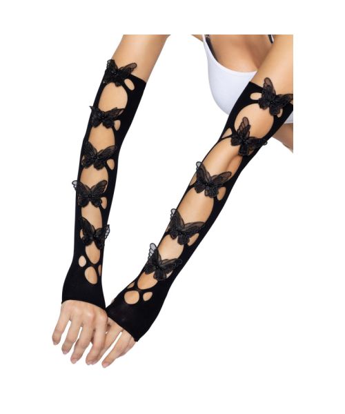 Мітенки Leg Avenue Butterfly applique arm warmers Black, метелики