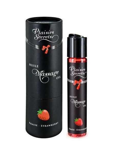 Масажна олія Plaisirs Secrets Strawberry (59 мл) з афродизіаками, їстівна, подарункове паковання