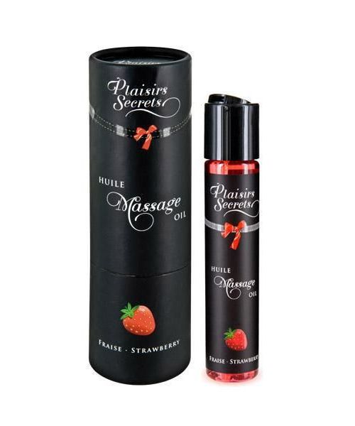 Масажна олія Plaisirs Secrets Strawberry (59 мл) з афродизіаками, їстівна, подарункове паковання