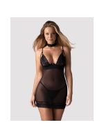 Сорочка Obsessive Donarella chemise & thong, XS/S, мереживний ліф, чокер та стрінги в комплекті