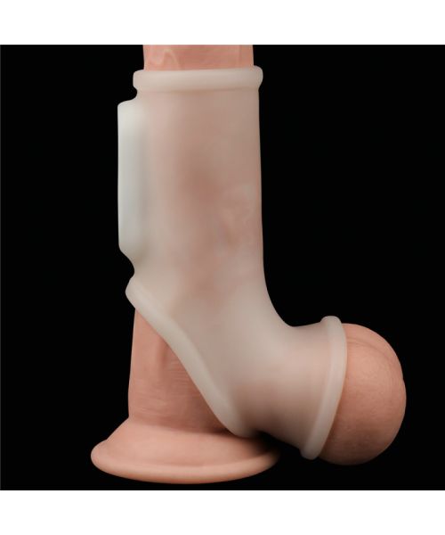 Насадка на член - Vibrating Silk Knights Ring With Scrotum Sleeve White