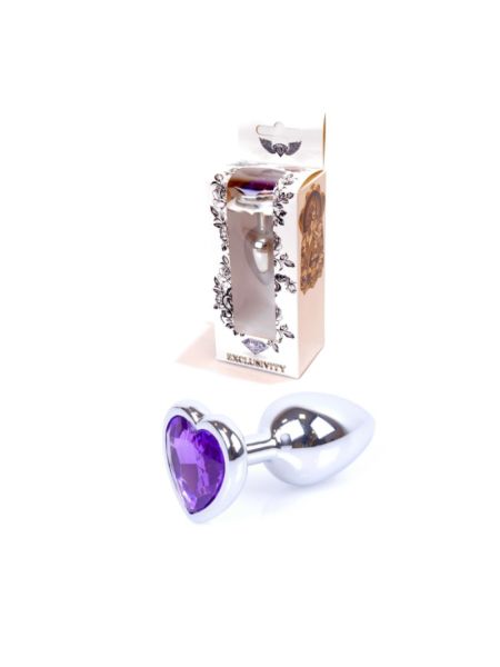 Анальна пробка - Jewellery Silver  Heart PLUG- Purple