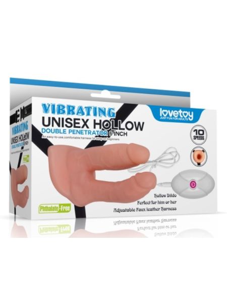 Страпон для подвійного проникнення - Vibrating Unisex Hollow Double Penetration 6"