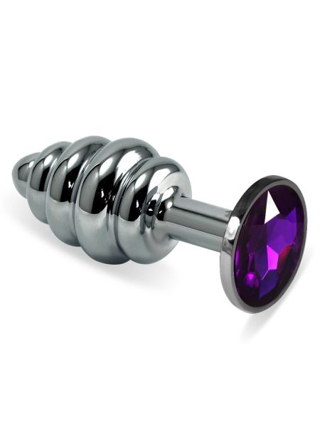 Анальна пробка - Heavy Metal Anal Plug Silver Rosebud Spiral Purple