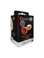 Анальна пробка - Ouch! Metal Butt Plug Small Gold/Ruby Red