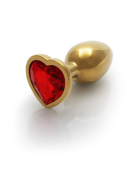 Анальна пробка - Ouch! Metal Butt Plug Small Gold/Ruby Red