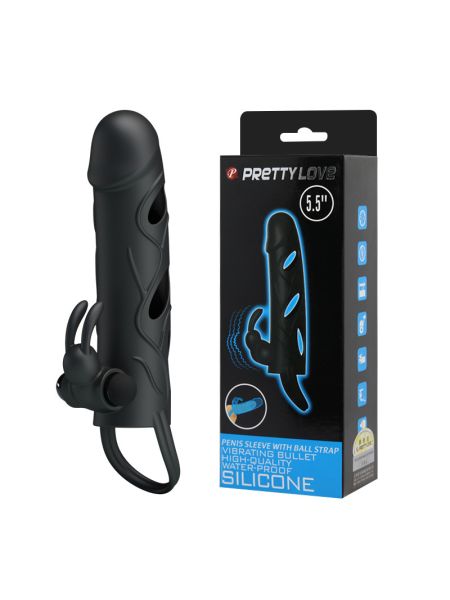 Насадка на член - Pretty Love Penis Sleeve With Ball Strap 5.5" Black
