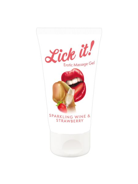 2в1 лубрикант та масажна олія - Lick It! Sparkling Wine And Strawberry, 50 мл