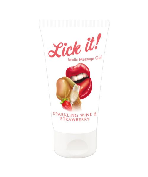 2в1 лубрикант та масажна олія - Lick It! Sparkling Wine And Strawberry, 50 мл