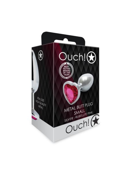 Анальна пробка - Ouch! Metal Butt Plug Small Silver/Rubellite Pink