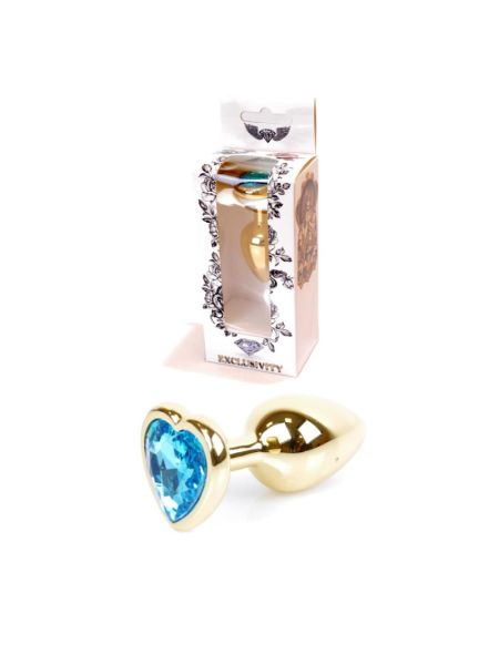 Анальна пробка - Jewellery Gold Heart Plug Light Blue