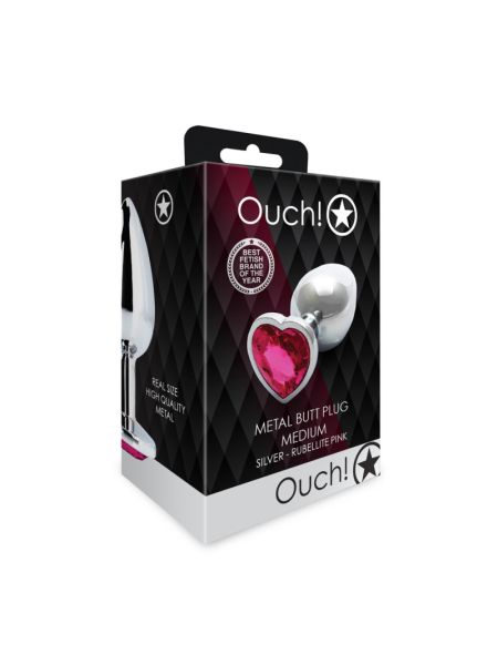 Анальна пробка - Ouch! Metal Butt Plug Medium Silver/Rubellite Pink