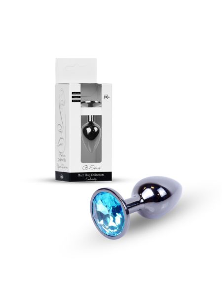 Анальна пробка - Jewellery Dark Silver PLUG- Light Blue