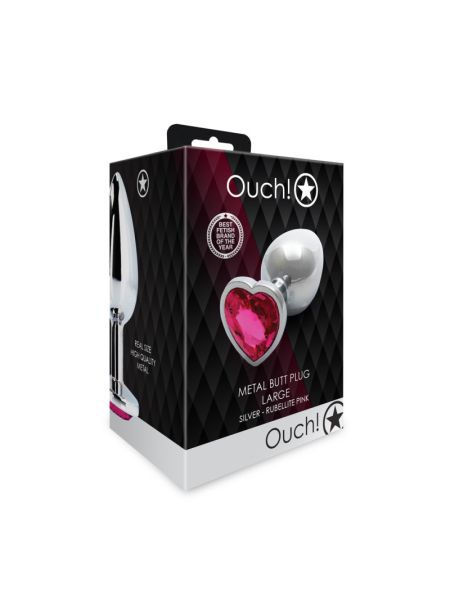 Анальна пробка - Ouch! Metal Butt Plug Large Silver/Rubellite Pink