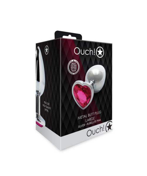 Анальна пробка - Ouch! Metal Butt Plug Large Silver/Rubellite Pink