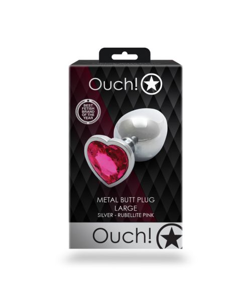 Анальна пробка - Ouch! Metal Butt Plug Large Silver/Rubellite Pink