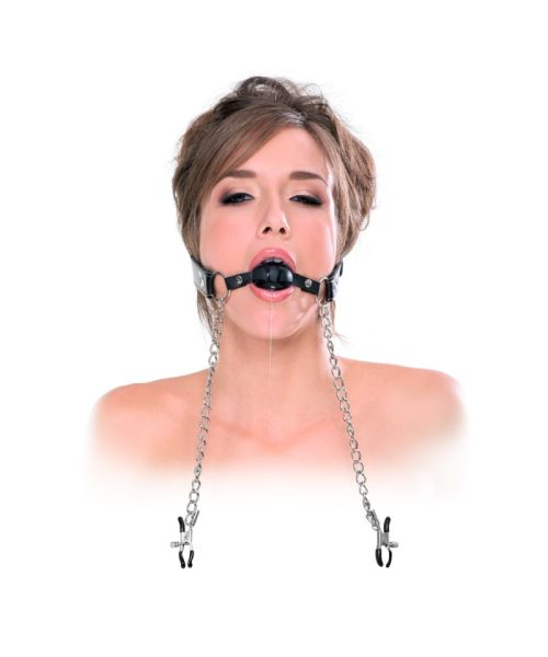 Кляп із затискачами для сосків - FFE Deluxe Ball Gag & Nipple Clamps
