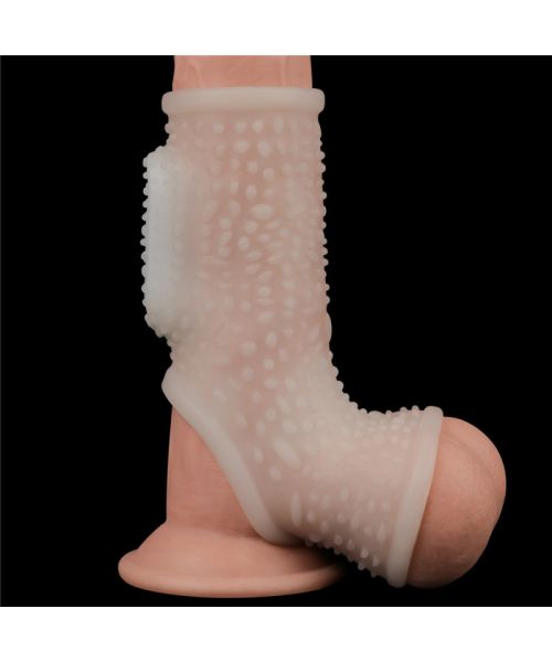 Насадка на член - Vibrating Drip Knights Ring With Scrotum Sleeve White