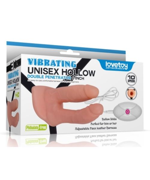 Страпон для подвійного проникнення - Vibrating Unisex Hollow Double Penetration 6"