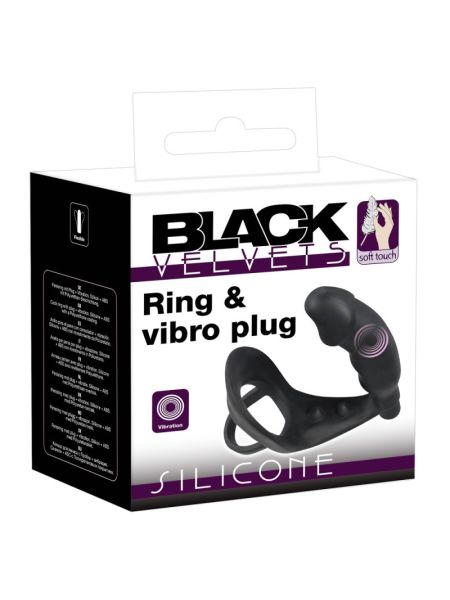 Ерекційне кільце з анальною пробкою - Black Velvets Ring & Vibro Plug