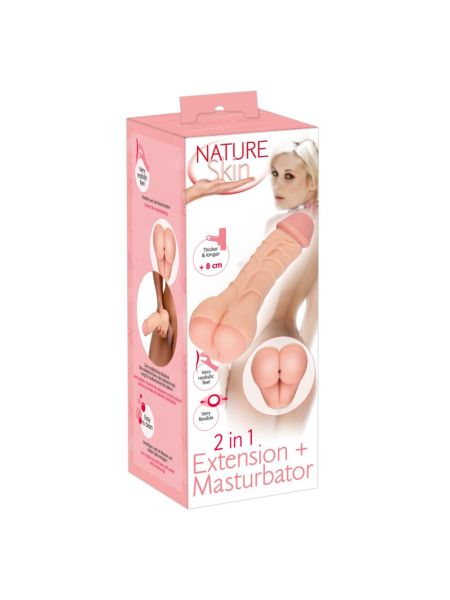 Насадка+мастурбатор - Nature Skin 2 in 1 Extension+Masturbator (+5 см)