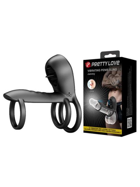 Насадка на член - Pretty Love Vibrating Penis Sling Jammy Black