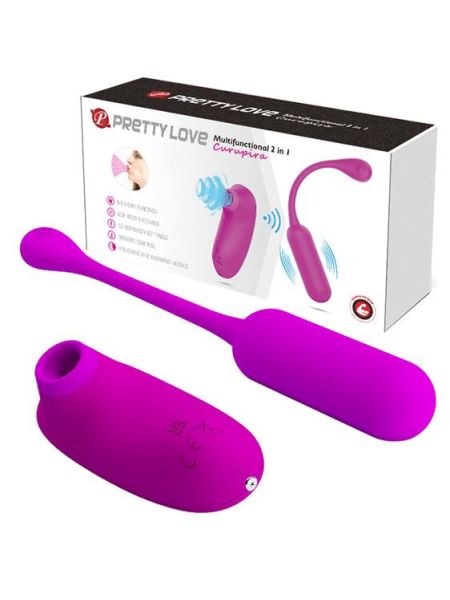 Віброяйце з кліторальним стимулятором - Pretty Love Curupira Multifunctional 2 in 1 Purple