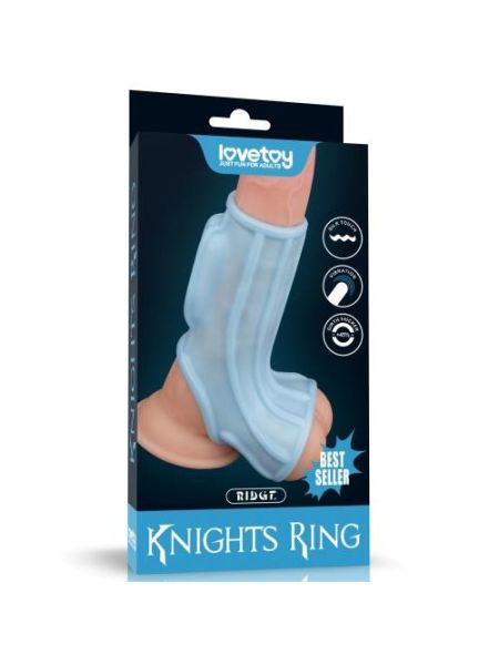 Насадка на член - Vibrating Ridge Knights Ring With Scrotum Sleeve Blue