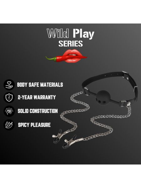 Набір БДСМ - Erospace Wild Play Mouth Gag With Nipple Clamps C15