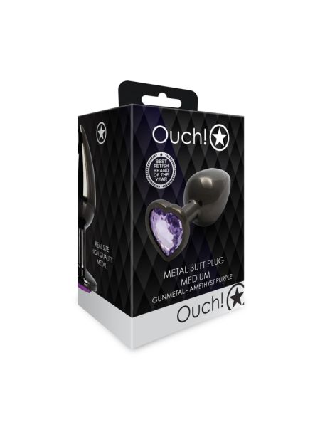 Анальна пробка - Ouch! Metal Butt Plug Medium Gunmetal/Amethyst Purple