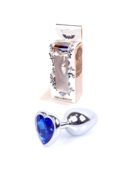 Анальна пробка - Jewellery Silver  Heart PLUG- Dark Blue
