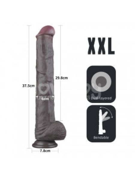 Фалоімітатор - Dual Layered Bendable Silicone Cock XXL 14.5'' Black