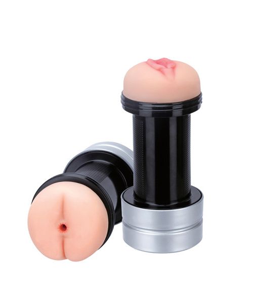 Мастурбатор двосторонній вагіна-анус у колбі Dream Toys Realstuff чорний-тілесний
