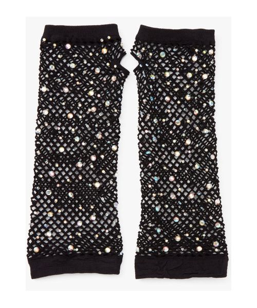 Рукавички в сітку із стразами One SIze Fishnet Arm Warmers Gloves від Leg Avenue Rhinestone, чорні