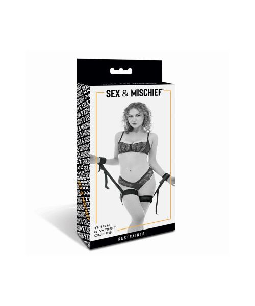 Наручники фіксатори SEX AND MISCHIEF на зап'ястя та стегна, чорні