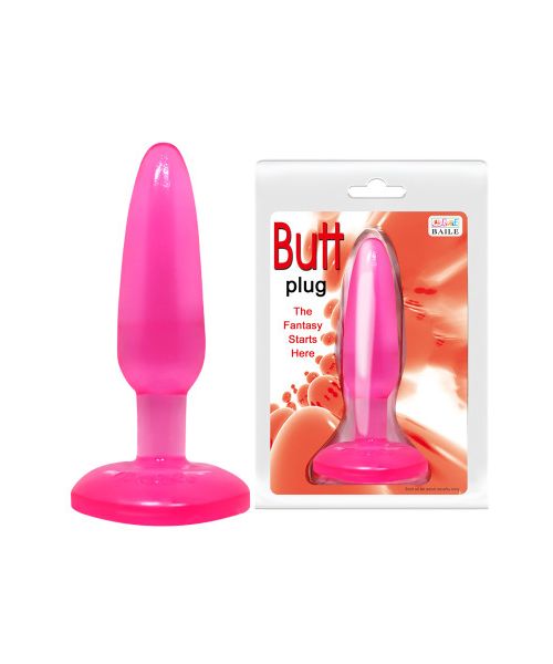 Анальна пробка на присосці BAILE Butt Plug, рожева, 14×3.5 см