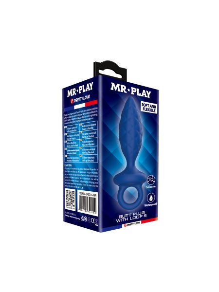 Анальна пробка MR. PLAY Butt Plug with Loop, синя, розмір S, 11,5 × 2,7 см