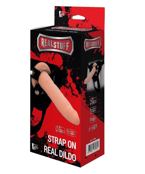 Реалістичний страпон Dream Toys Realstuff із двома кільцями в комплекті, чорний-тілесний
