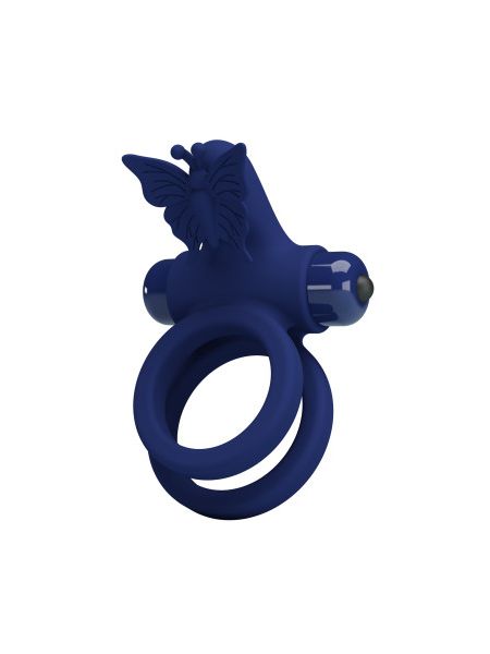 Ерекційне віброкільце подвійне PRETTY LOVE Powerful Ring Jamele з метеликом, 10 режимів, синє