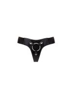 Трусики для страпона REALROCK Elastic Harness з кільцем, шкіряні, чорні, One Size (S-XL)