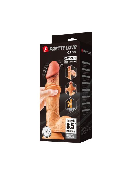 Вібратор на присосці з хребтом Pretty Love Cass з рухомою шкірою, тілесний, 21.8 х 4.6 см