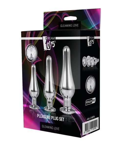 DT21874 набір анальних пробок конічної форми Dream Toys GLEAMING LOVE PLEASURE SET SILVER