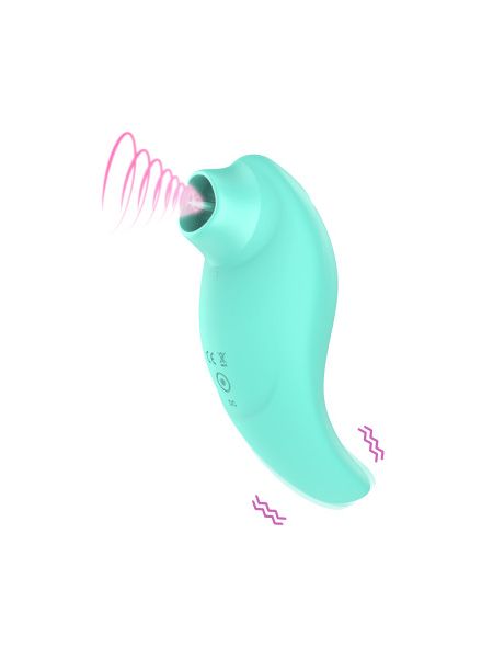 Вібратор із кліторальним стимулятором із язичком Every Night Toys Jen, зелений, 10 режимів вібрації