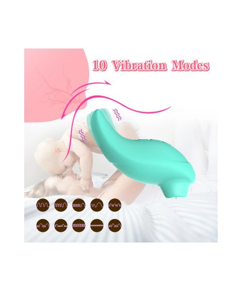 Вібратор із кліторальним стимулятором із язичком Every Night Toys Jen, зелений, 10 режимів вібрації