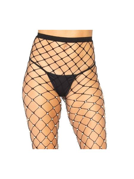 Колготки у сітку з перлами чорні Leg Avenue Faux pearl fence net tights O/S