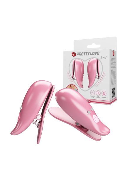 Вібростимулятори-затискачі для сосків Pretty Love Leaf, рожеві, 5.1 х 1.9 см