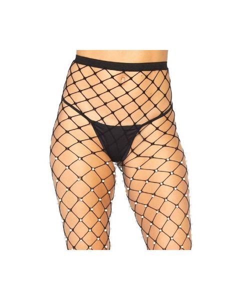 Колготки у сітку з перлами чорні Leg Avenue Faux pearl fence net tights O/S