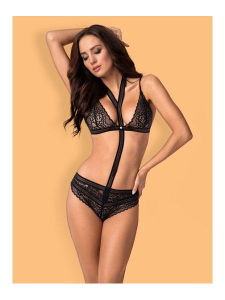 Боді комплект чорний Obsessive Ailay teddy set L / XL