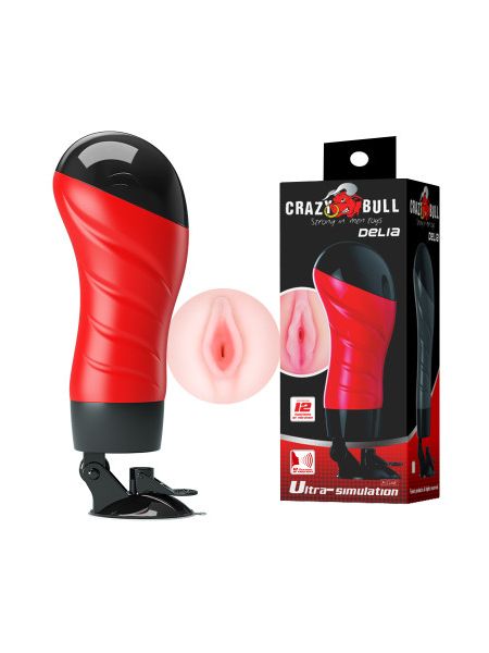 Мастурбатор-вагіна з вібрацією Crazy Bull Delia на присосці, 28.3×10 см